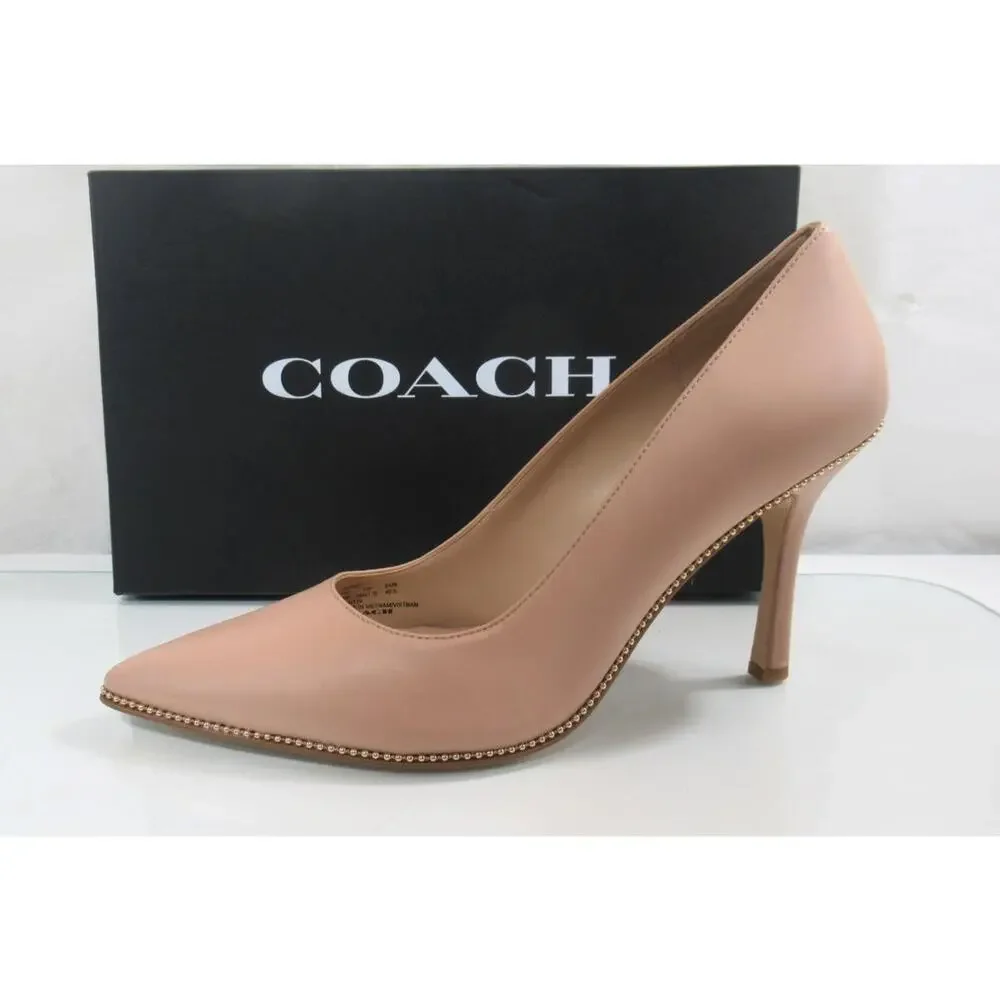 NEW Coach Samantha Leather Studded Dress Pump Pointed Toe Pale Blush Size 10